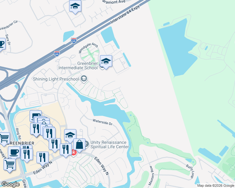 map of restaurants, bars, coffee shops, grocery stores, and more near 2204 Shepherd's Court in Chesapeake