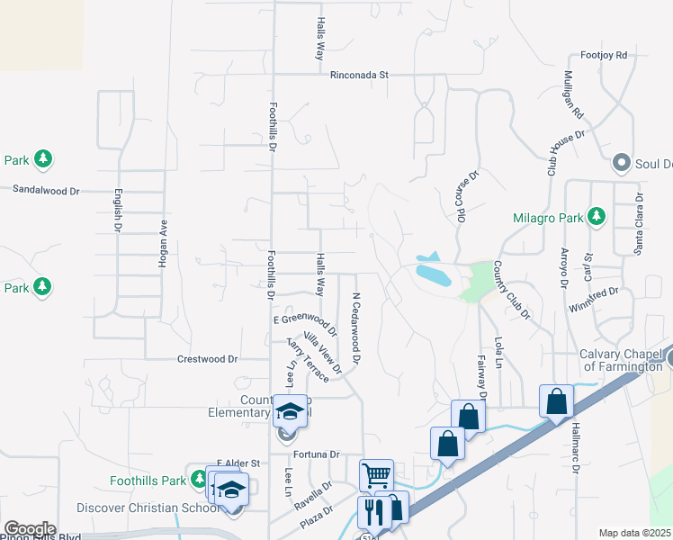map of restaurants, bars, coffee shops, grocery stores, and more near 5702 Cedarwood Street in Farmington