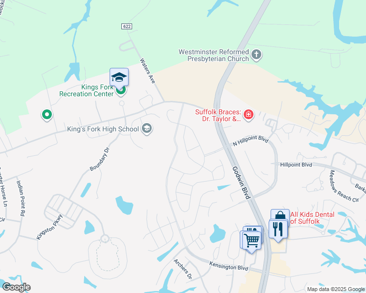 map of restaurants, bars, coffee shops, grocery stores, and more near 218 Tassell Crescent in Suffolk