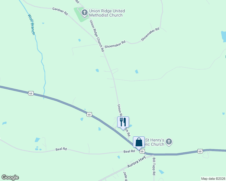 map of restaurants, bars, coffee shops, grocery stores, and more near 423-469 Union Ridge Church Road in Benton