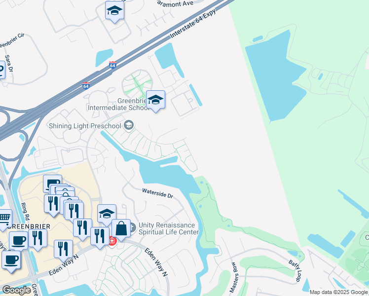 map of restaurants, bars, coffee shops, grocery stores, and more near 1929 Shepherds Gate in Chesapeake