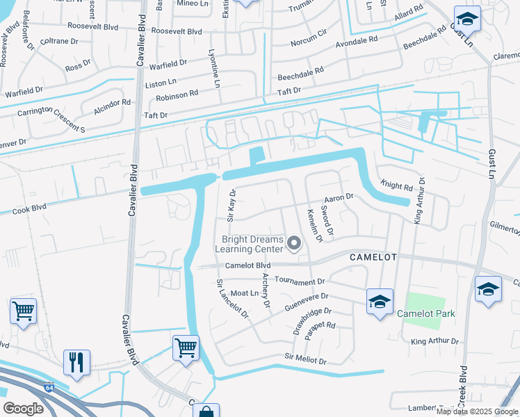 map of restaurants, bars, coffee shops, grocery stores, and more near 1205 Aaron Court in Chesapeake