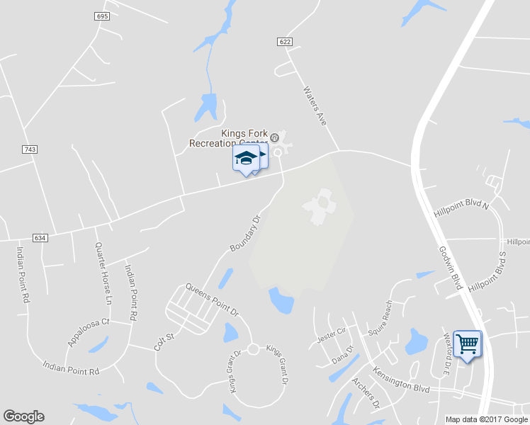 map of restaurants, bars, coffee shops, grocery stores, and more near 1001 Boundary Drive in Suffolk