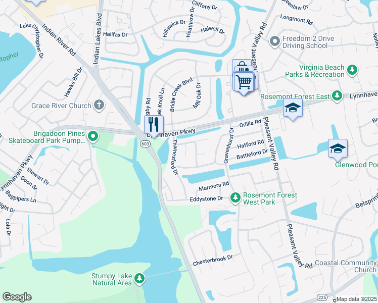 map of restaurants, bars, coffee shops, grocery stores, and more near 1312 Millington Court in Virginia Beach