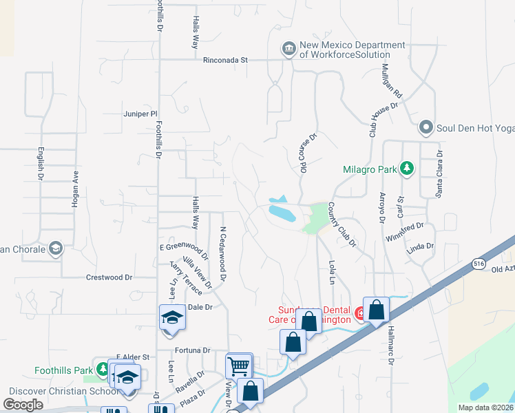 map of restaurants, bars, coffee shops, grocery stores, and more near 5901 Bayhill Drive in Farmington