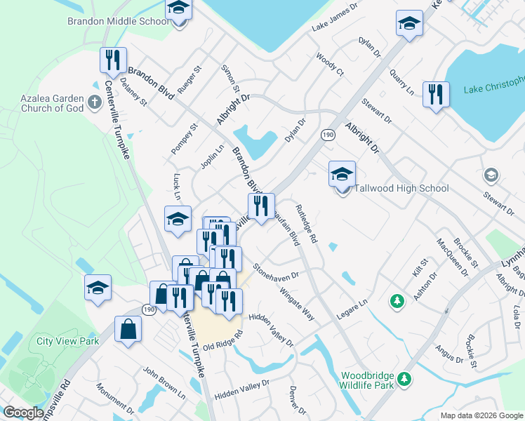 map of restaurants, bars, coffee shops, grocery stores, and more near 5564 Rutledge Road in Virginia Beach