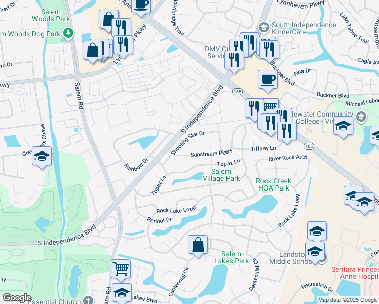 map of restaurants, bars, coffee shops, grocery stores, and more near 3944 Sunstream Parkway in Virginia Beach