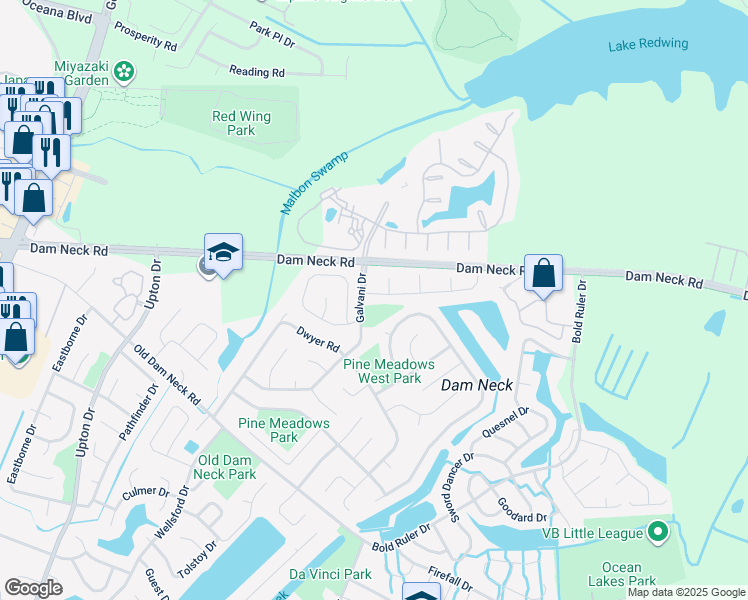 map of restaurants, bars, coffee shops, grocery stores, and more near 798 Casual Court in Virginia Beach