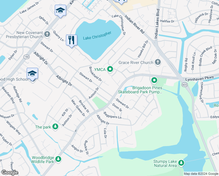 map of restaurants, bars, coffee shops, grocery stores, and more near 5401 Brookfield Drive in Virginia Beach