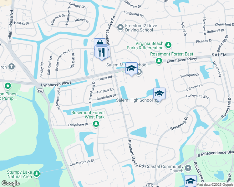 map of restaurants, bars, coffee shops, grocery stores, and more near 1772 Alvena Lane in Virginia Beach