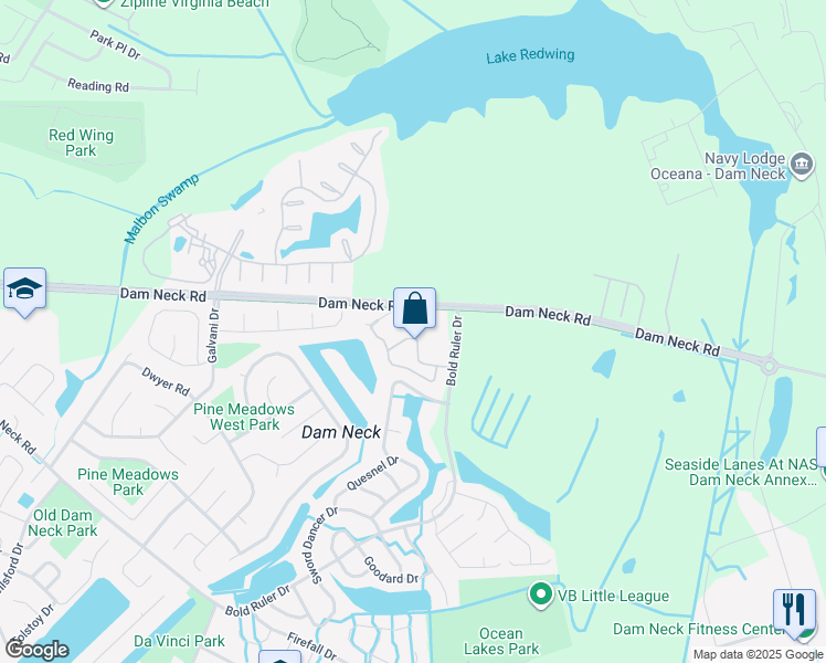 map of restaurants, bars, coffee shops, grocery stores, and more near 642 Ocean Lakes Drive in Virginia Beach