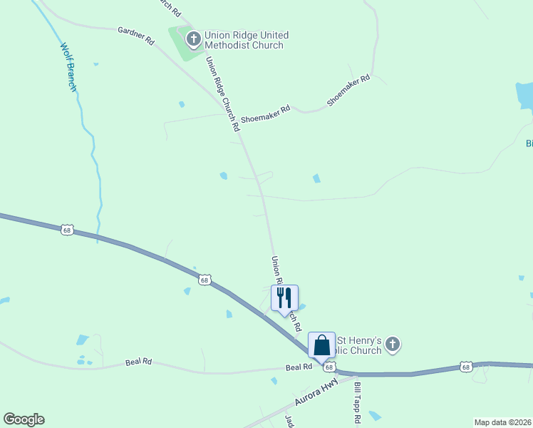 map of restaurants, bars, coffee shops, grocery stores, and more near 423 Union Ridge Church Road in Benton