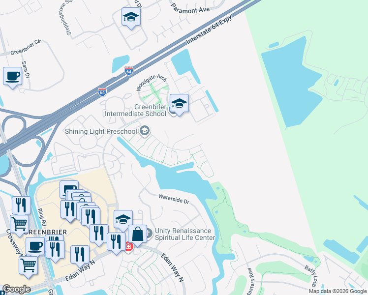 map of restaurants, bars, coffee shops, grocery stores, and more near 2208 Logans Mill Trail in Chesapeake