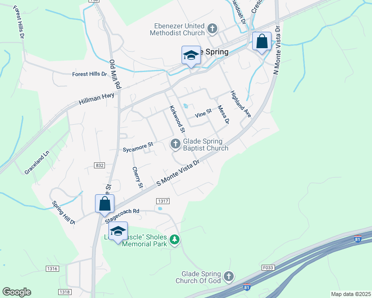 map of restaurants, bars, coffee shops, grocery stores, and more near 262 Kirkwood Street in Glade Spring