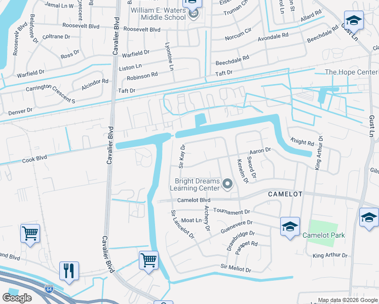 map of restaurants, bars, coffee shops, grocery stores, and more near 308 Sir Kay Court in Chesapeake