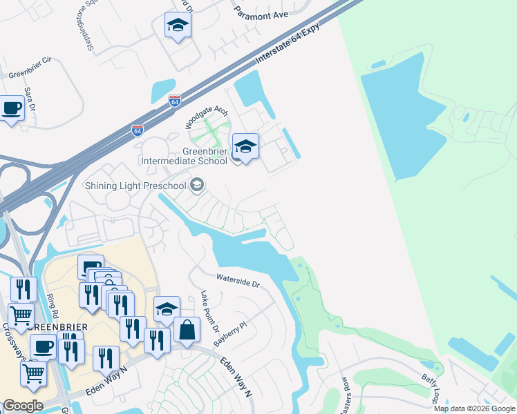 map of restaurants, bars, coffee shops, grocery stores, and more near 2208 Logans Mill Trail in Chesapeake