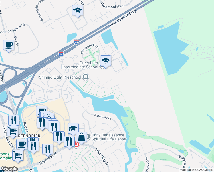 map of restaurants, bars, coffee shops, grocery stores, and more near 2208 Logans Mill Trail in Chesapeake