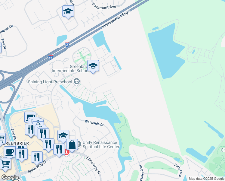 map of restaurants, bars, coffee shops, grocery stores, and more near 1929 Shepherds Gate in Chesapeake