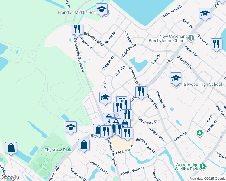 map of restaurants, bars, coffee shops, grocery stores, and more near 1797 Joplin Lane in Virginia Beach