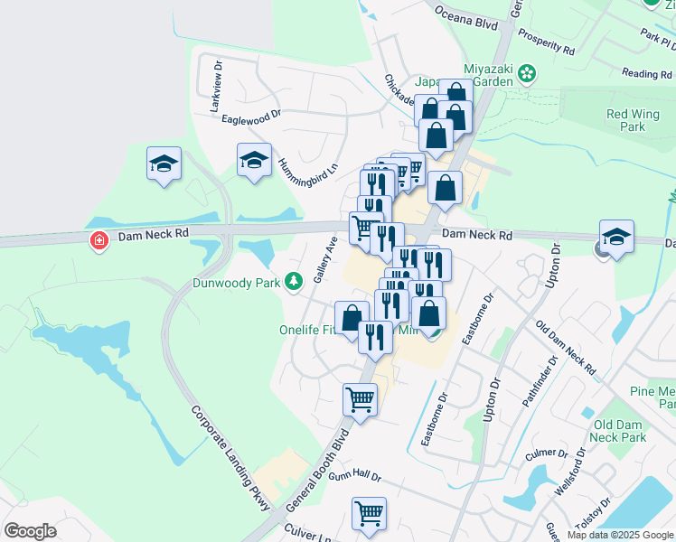 map of restaurants, bars, coffee shops, grocery stores, and more near 1107 Gallery Court in Virginia Beach