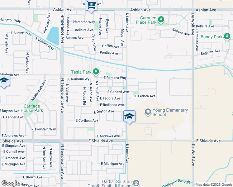 map of restaurants, bars, coffee shops, grocery stores, and more near 7441 East Garland Avenue in Fresno