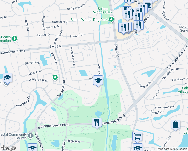 map of restaurants, bars, coffee shops, grocery stores, and more near 1713 Middleton Place in Virginia Beach