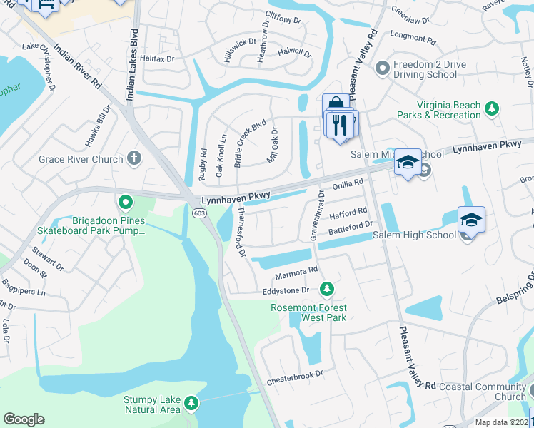 map of restaurants, bars, coffee shops, grocery stores, and more near 1701 Glenmont Lane in Virginia Beach