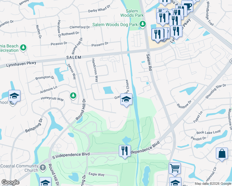 map of restaurants, bars, coffee shops, grocery stores, and more near 1713 Middleton Pl in Virginia Beach