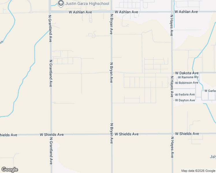 map of restaurants, bars, coffee shops, grocery stores, and more near 3377 North Bryan Avenue in Fresno