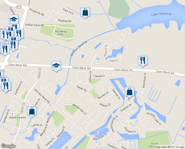 map of restaurants, bars, coffee shops, grocery stores, and more near 798 Casual Court in Virginia Beach