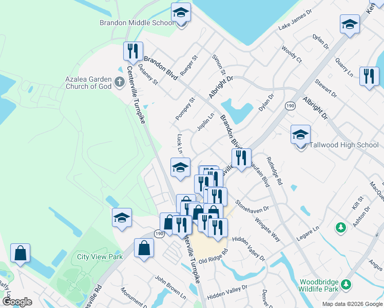 map of restaurants, bars, coffee shops, grocery stores, and more near 1797 Joplin Lane in Virginia Beach