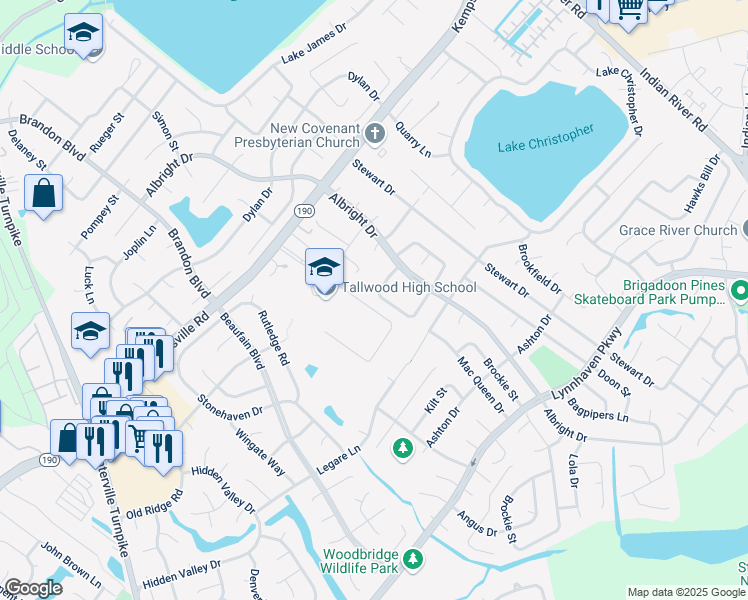 map of restaurants, bars, coffee shops, grocery stores, and more near 1648 Waff Road in Virginia Beach