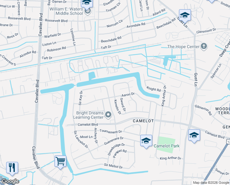 map of restaurants, bars, coffee shops, grocery stores, and more near 3100 Kenelm Drive in Chesapeake