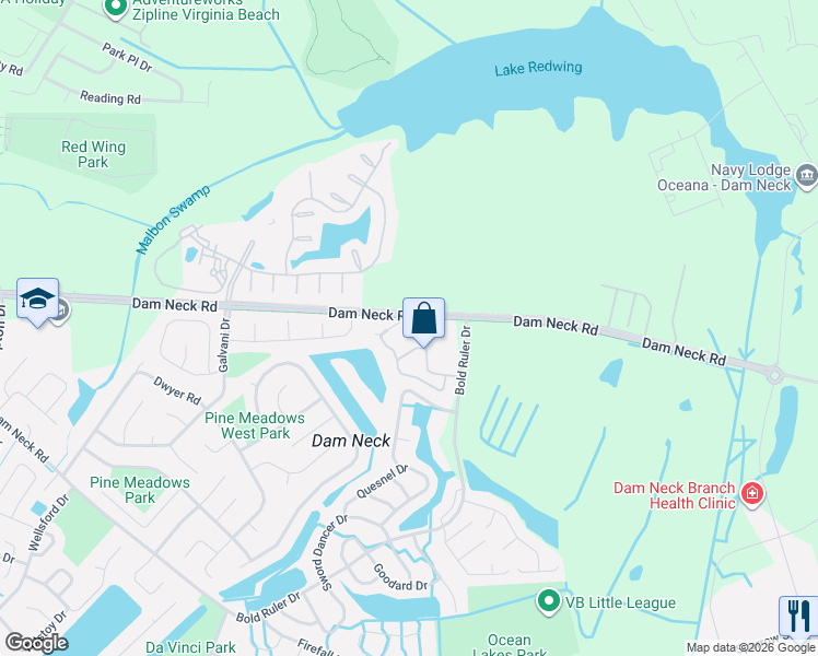 map of restaurants, bars, coffee shops, grocery stores, and more near 642 Ocean Lakes Drive in Virginia Beach