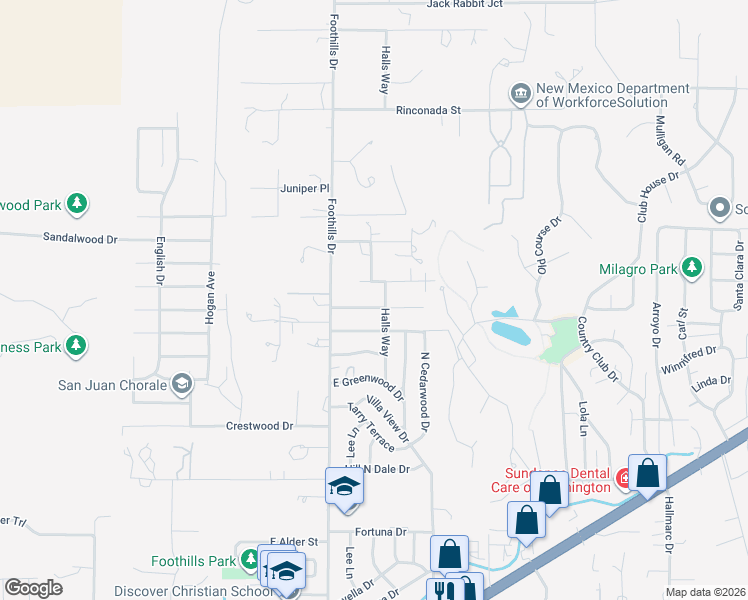map of restaurants, bars, coffee shops, grocery stores, and more near 5607 Holmes Drive in Farmington