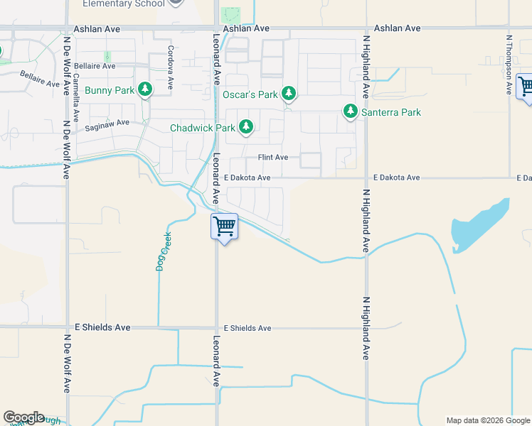 map of restaurants, bars, coffee shops, grocery stores, and more near 3938 Robinson Avenue in Clovis