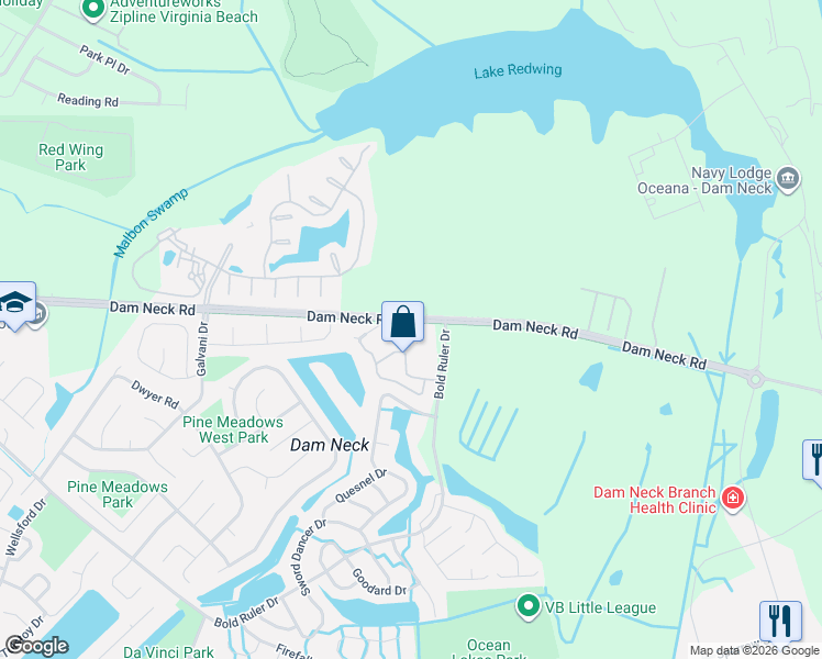 map of restaurants, bars, coffee shops, grocery stores, and more near 642 Ocean Lakes Drive in Virginia Beach