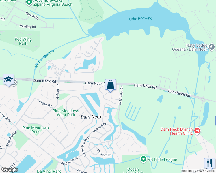 map of restaurants, bars, coffee shops, grocery stores, and more near 642 Ocean Lakes Drive in Virginia Beach