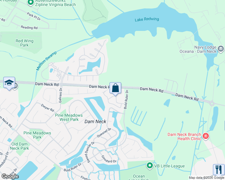 map of restaurants, bars, coffee shops, grocery stores, and more near 642 Ocean Lakes Drive in Virginia Beach