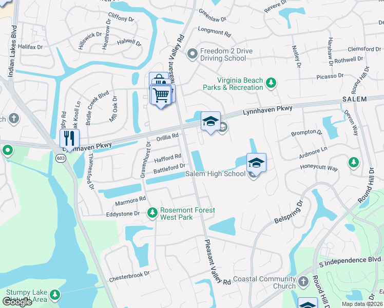 map of restaurants, bars, coffee shops, grocery stores, and more near 1768 Alvena Lane in Virginia Beach
