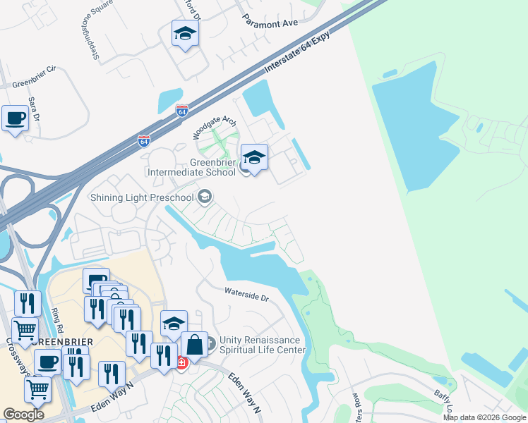 map of restaurants, bars, coffee shops, grocery stores, and more near 2208 Logans Mill Trail in Chesapeake