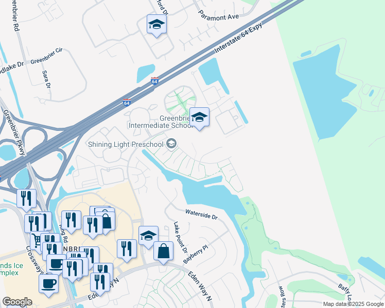 map of restaurants, bars, coffee shops, grocery stores, and more near 2000 Dawnee Brook Trail North in Chesapeake