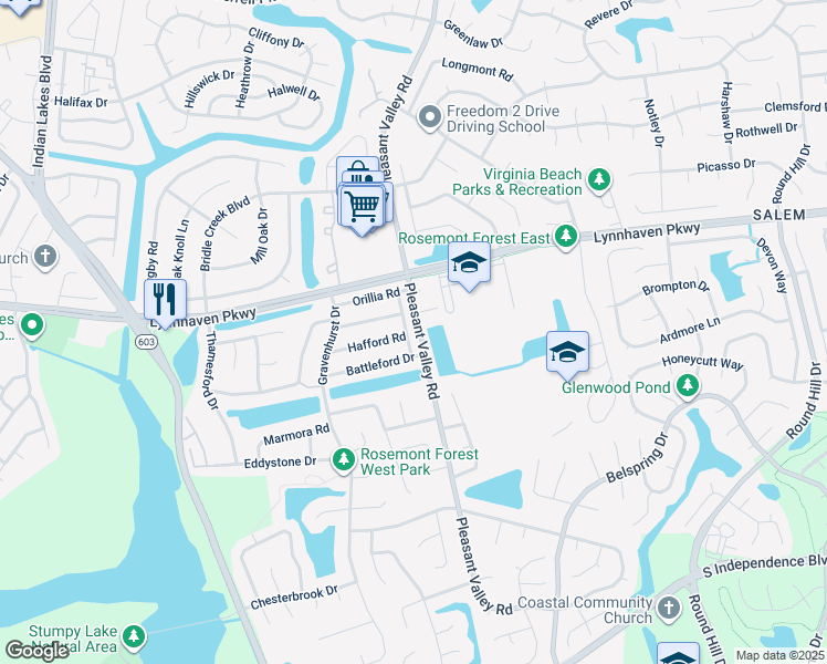 map of restaurants, bars, coffee shops, grocery stores, and more near 1752 Alvena Lane in Virginia Beach