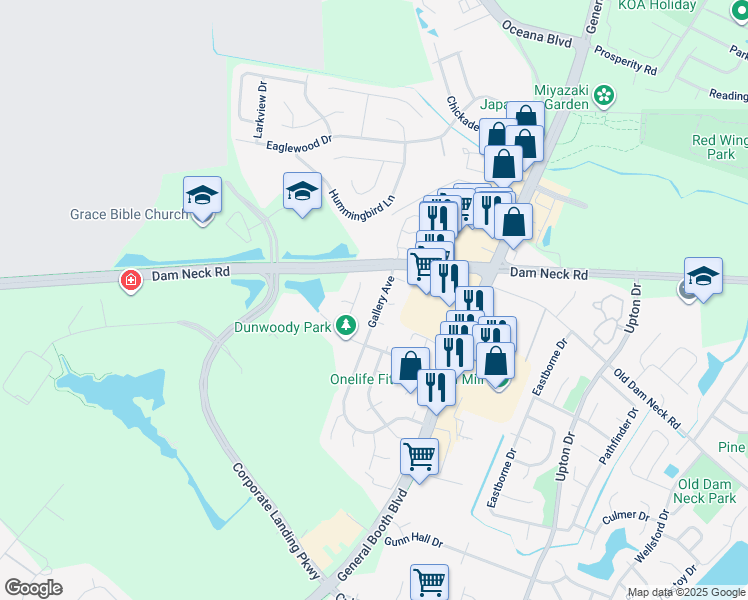 map of restaurants, bars, coffee shops, grocery stores, and more near 1557 Gallery Avenue in Virginia Beach