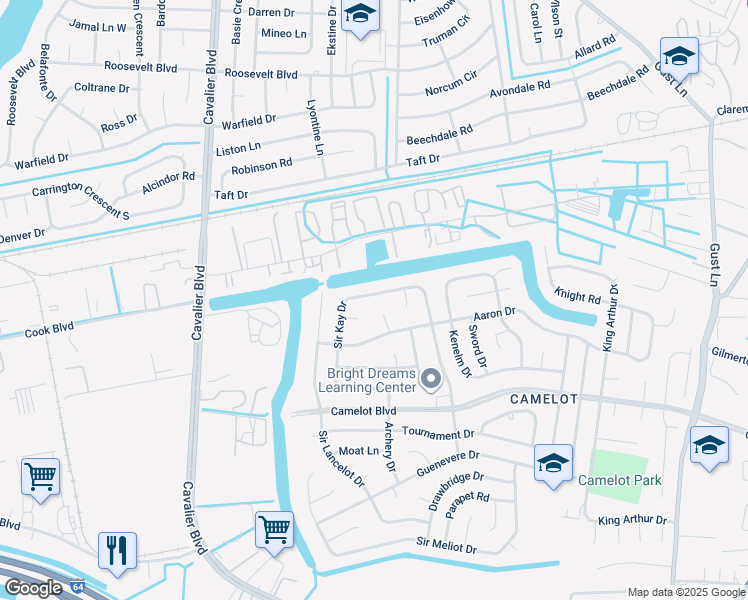 map of restaurants, bars, coffee shops, grocery stores, and more near 1256 Sir Kay Drive in Chesapeake