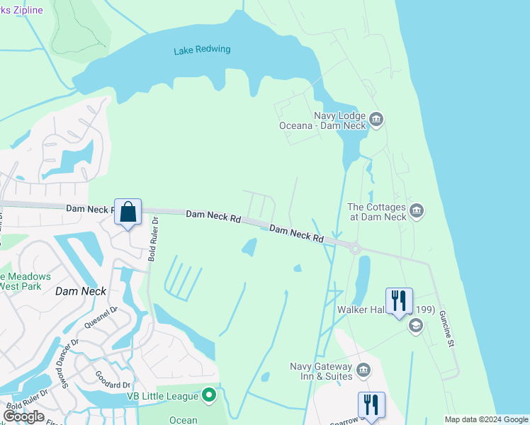 map of restaurants, bars, coffee shops, grocery stores, and more near 1336 Myrica Place in Virginia Beach