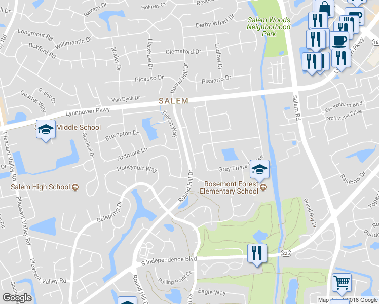 map of restaurants, bars, coffee shops, grocery stores, and more near 1661 Castlefield Road in Virginia Beach
