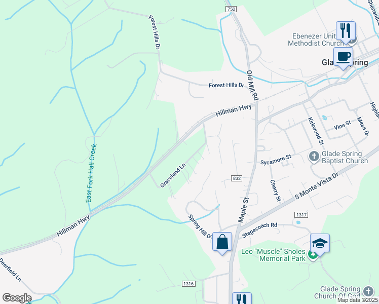 map of restaurants, bars, coffee shops, grocery stores, and more near 33383 Graceland Ln in Glade Spring