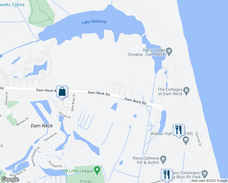 map of restaurants, bars, coffee shops, grocery stores, and more near 1301 Abelia Way in Virginia Beach