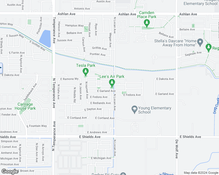 map of restaurants, bars, coffee shops, grocery stores, and more near 7483 East Robinson Avenue in Fresno